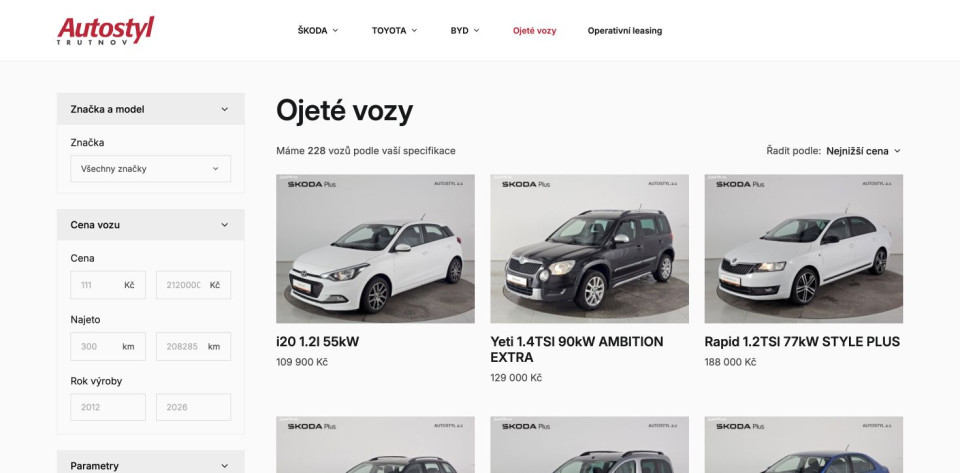 Katalog vozů s parametry a filtrací