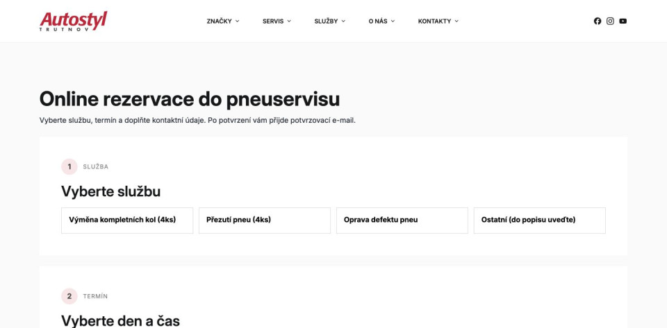 Výběr služby v rezervaci pneuservisu