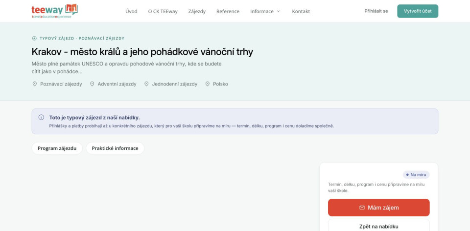 Typový program zájezdu — veřejná část systému