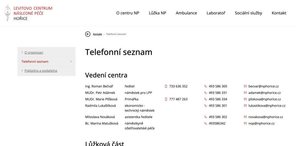 Veřejný telefonní seznam pracovišť