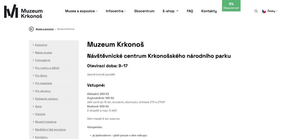 Detail muzea a návštěvnické informace