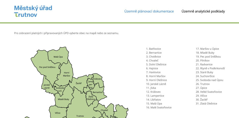 Přehledné územní podklady a dokumenty pro ORP Trutnov